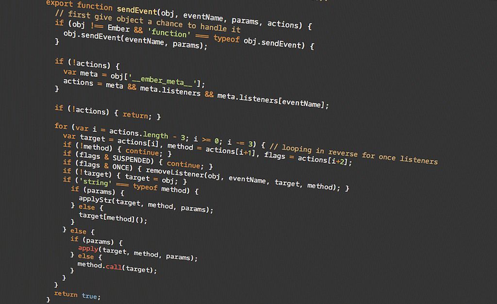 Picture of code from the open source software EmberJS (emberjs.com)