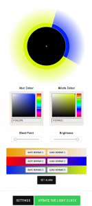 The Light Clock settings screen