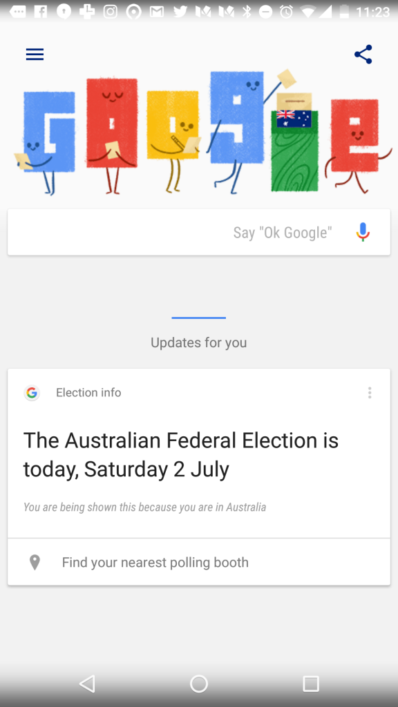 Google Now tile for the Australian Federal Election 2016